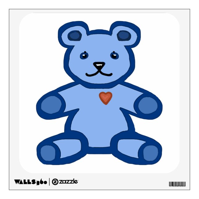 Blue teddy bear with love heart wall sticker (Front)