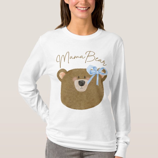 Blue Teddy Bearly Wait Mama Bear Boy Baby Shower T-Shirt (Front)
