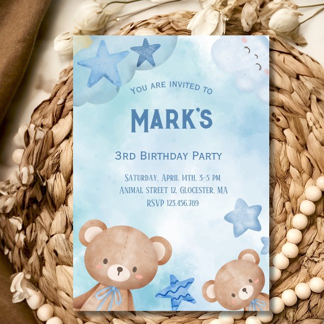 Blue teddy bears Birthday Party Invitation (Creator Uploaded)