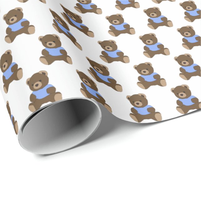 Blue Teddy Bears Wrapping Paper (Roll Corner)