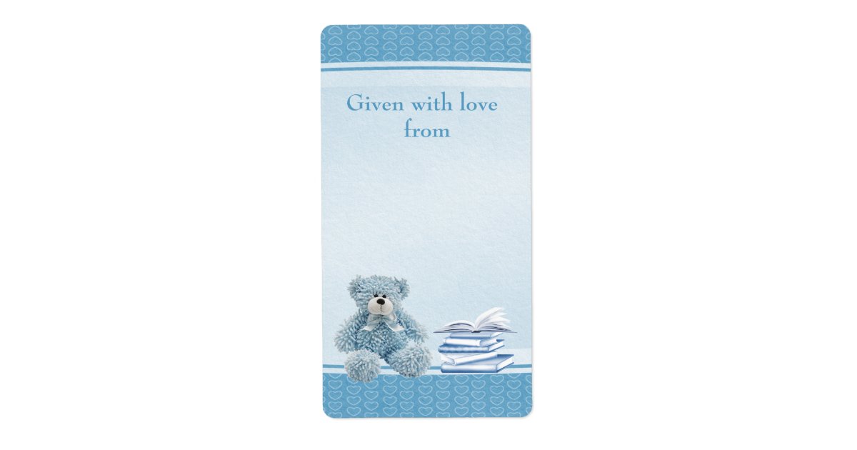 Blue Teddy Bring A Book Baby Shower Bookplates Zazzle Com