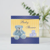 Blue Teddy & Building Blocks Boys Baby Shower Invitation (Standing Front)