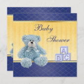 Blue Teddy & Building Blocks Boys Baby Shower Invitation (Front/Back)