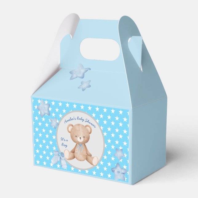 Blue teddy little start baby boy favor boxes (Front Side)