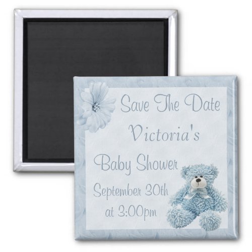 Blue Teddy Save the Date Boy Baby Shower Magnet