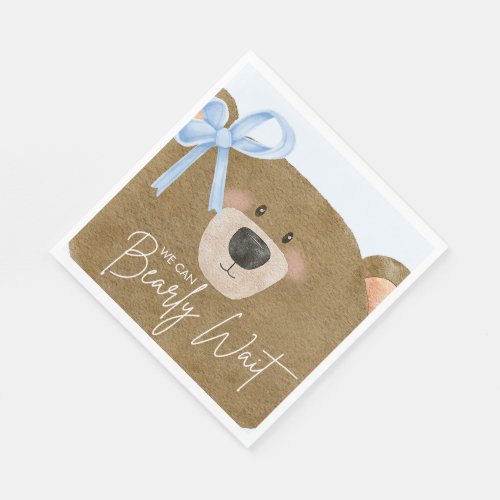 Blue Teddy We Can Bearly Wait Boy Baby Shower Napkins