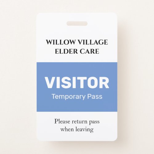 Blue Temporary Guest Pass Hospital Care Home Badge