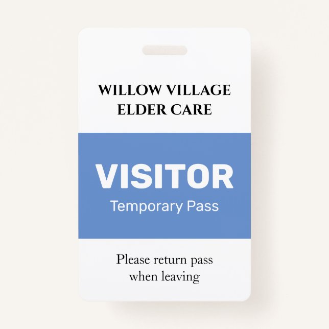 Blue Temporary Guest Pass Hospital Care Home Badge (Front)