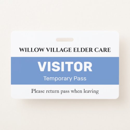 Blue Temporary Visitor Pass For Hospital Care Home Badge