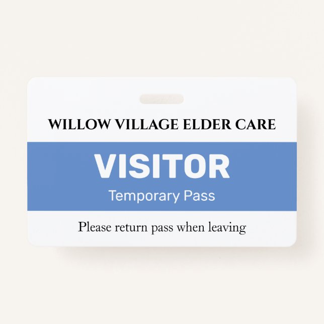 Blue Temporary Visitor Pass For Hospital Care Home Badge (Front)
