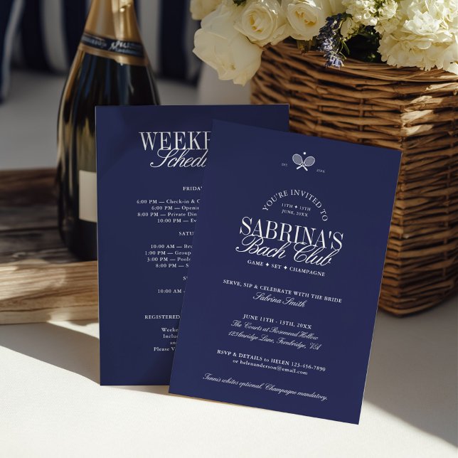 Blue Tennis Bachelorette Weekend Itinerary Invitation (Blue Tennis Bachelorette Weekend Itinerary Invitation)