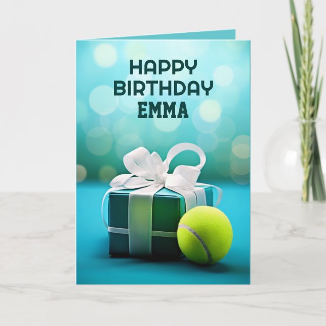 Blue Tennis Birthday Card, customizable Card (Front)