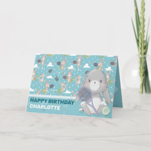 Blue tennis bunny customizable card