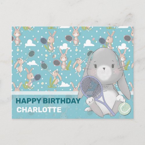 Blue tennis bunny customizable postcard