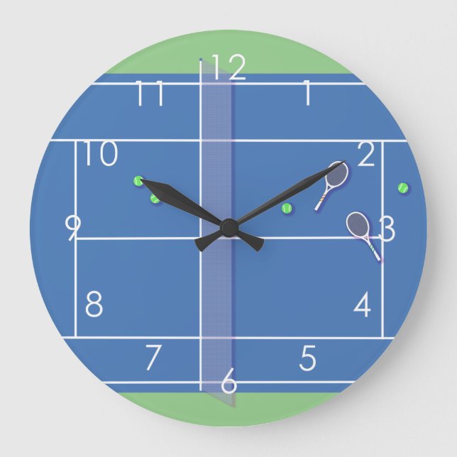 Blue Tennis Court Modern Tennis Player     Large Clock (Front)