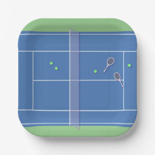 Blue Tennis Court Modern Tennis Player Paper Plates