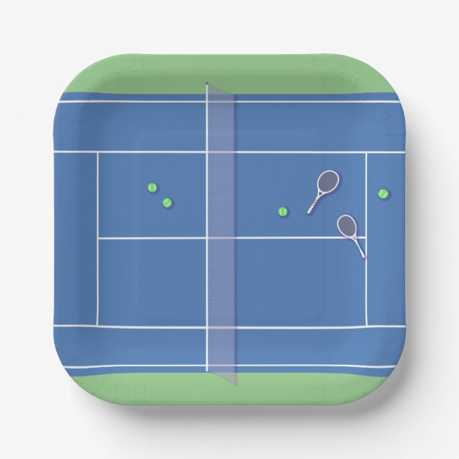 Blue Tennis Court Modern Tennis Player      Paper Plates (Front)