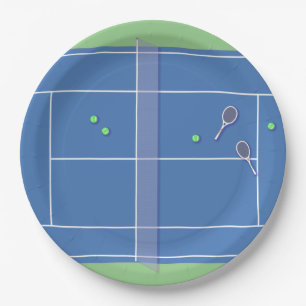 Blue Tennis Court Modern Tennis Player Paper Plates