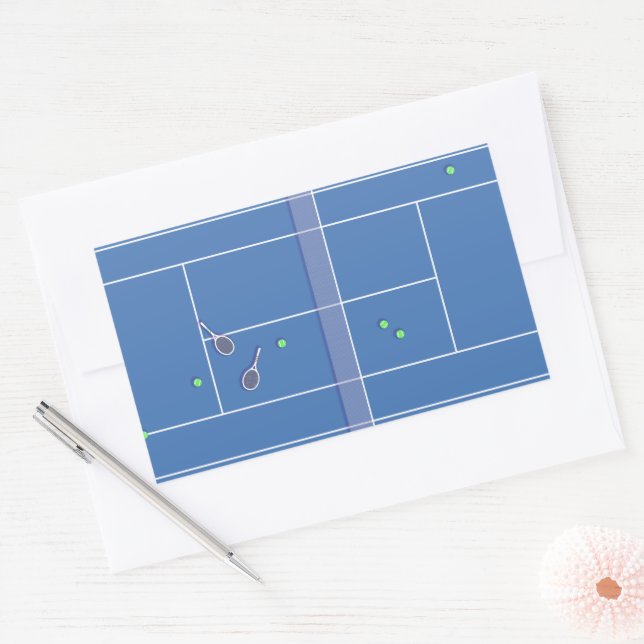 Blue Tennis Court Preppy Modern Tennis Player    Rectangular Sticker (Envelope)