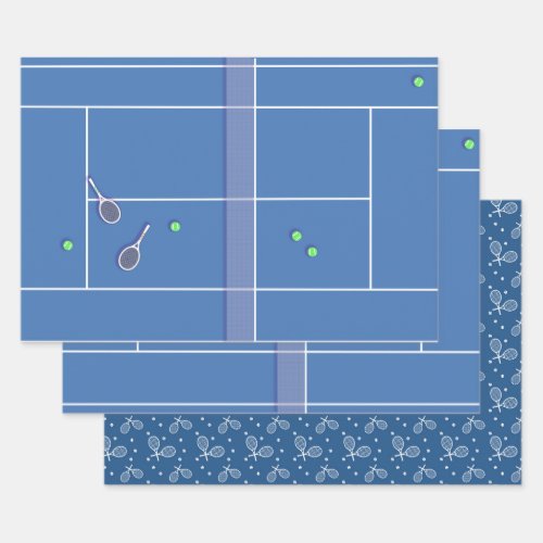 Blue Tennis Court Preppy Modern Tennis Player    Wrapping Paper Sheets