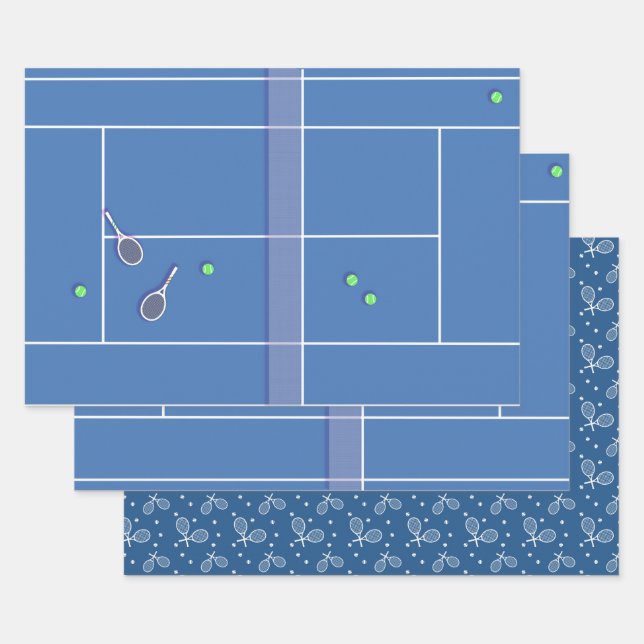 Blue Tennis Court Preppy Modern Tennis Player    Wrapping Paper Sheets (Set)