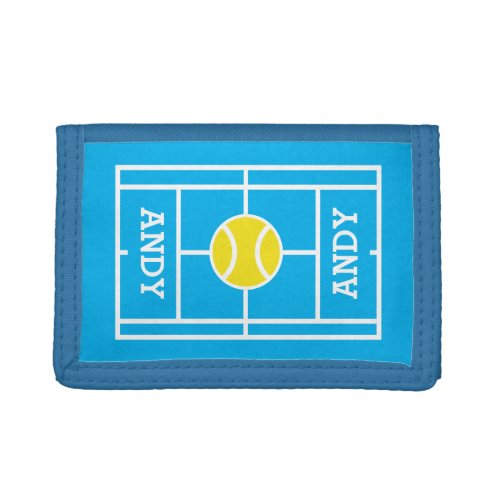 Blue tennis court velcro tri fold wallet for kids