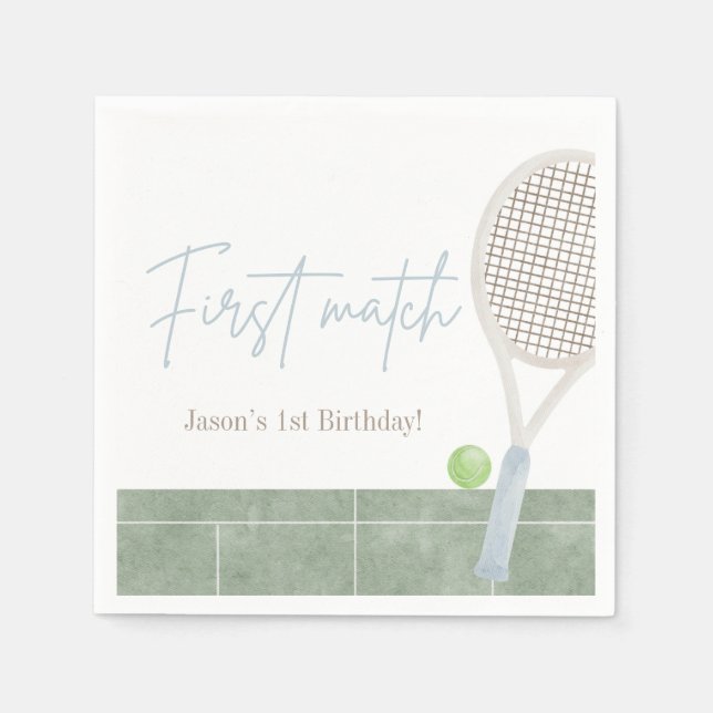 Blue Tennis First Birthday Boy Preppy Classic  Napkins (Front)