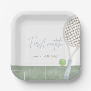 Blue Tennis First Birthday Boy Preppy Classic Paper Plates