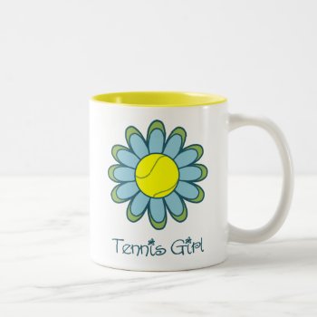 Blue Tennis Girl Two-tone Coffee Mug by SportsGirlStore at Zazzle