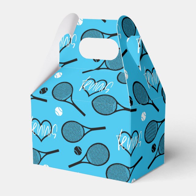 Blue Tennis Party 2, tennis pattern Favor Boxes (Front Side)