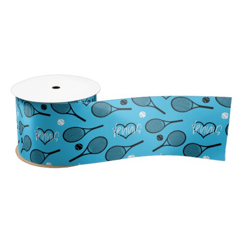 Blue Tennis Party 2 tennis pattern Satin Ribbon