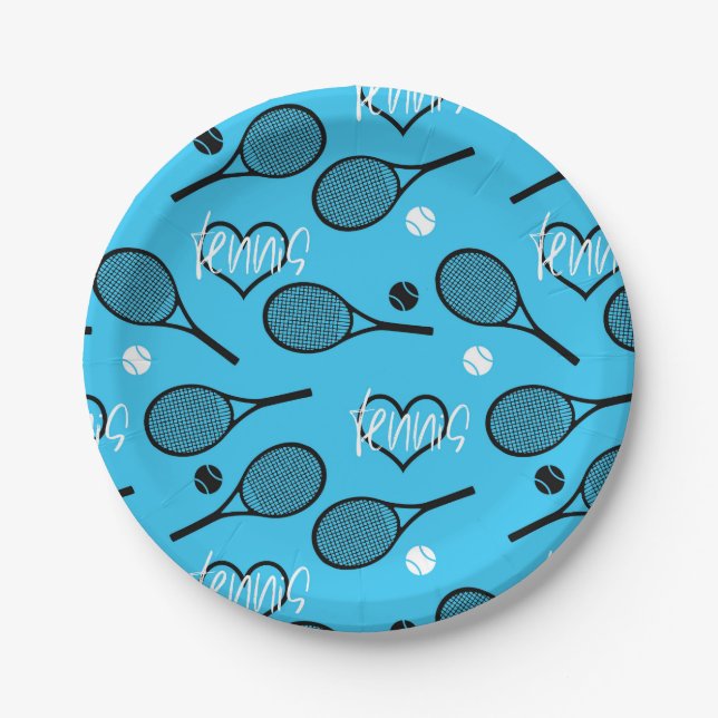 Blue Tennis Party, customizable Paper Plates (Front)