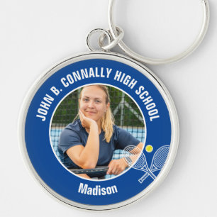 Blue Tennis Player Photo High School Spirit Keychain