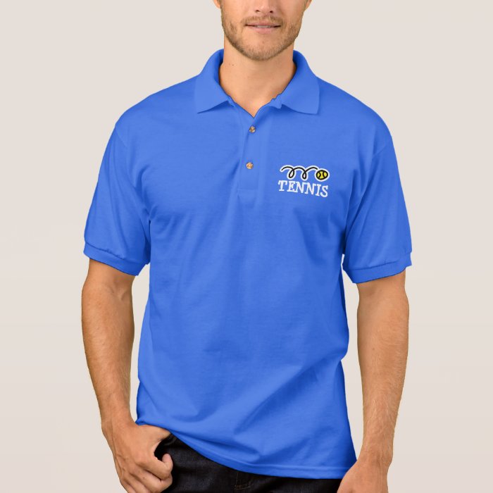 Blue tennis polo with sport logo and custom text