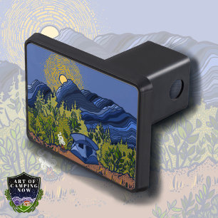 Blue tent and campfire camping trip hitch cover
