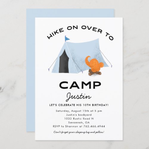 Blue Tent Camping Birthday Party Invitation