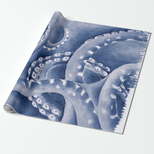 Blue Tentacles Monochrome Wrapping Paper