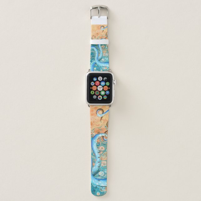 Blue Tentacles Octopus Kraken Abstract Teal Ink Apple Watch Band (Front)