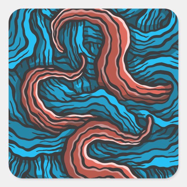 Blue Tentacles Square Sticker (Front)