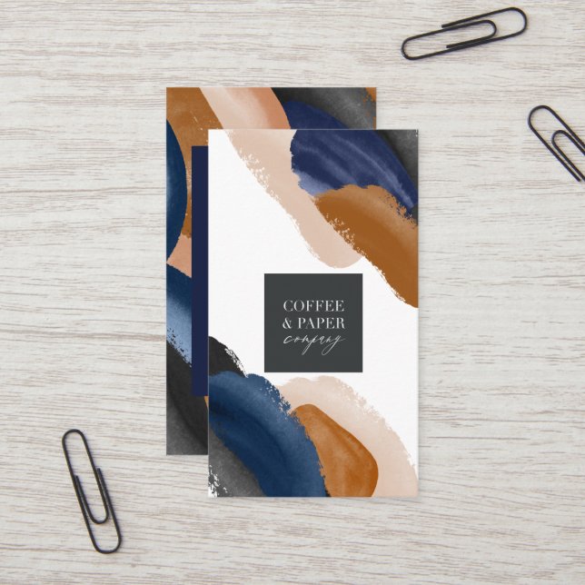 Blue terracotta abstract watercolor modern logo business card (Front/Back In Situ)