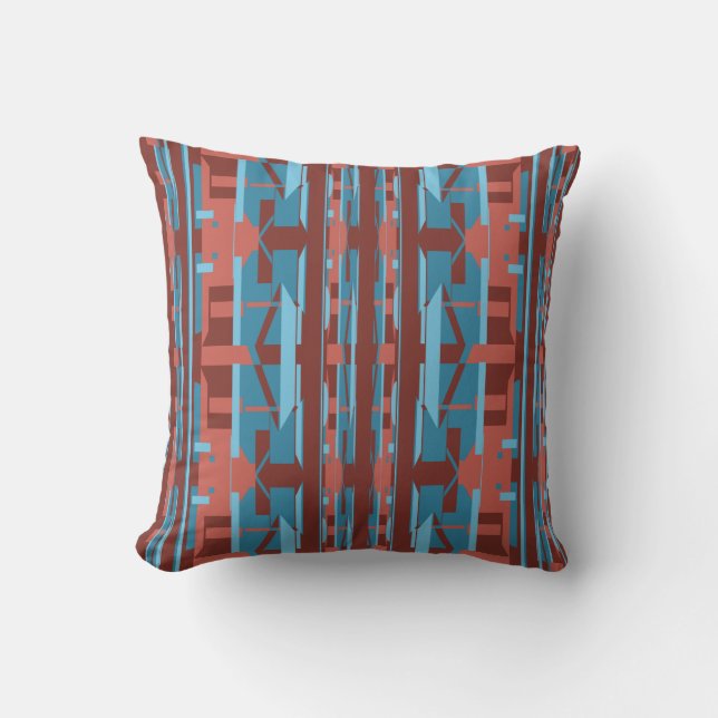 Blue Terracotta Burgundy Vertical Southwest Look Throw Pillow (Front)