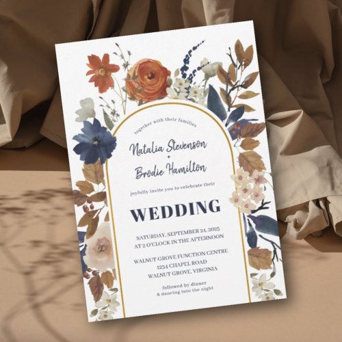 Blue Terracotta Floral Wedding Invitation