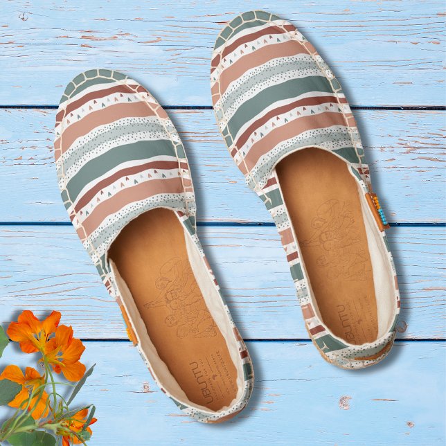 Blue Terracotta Hearts Stripes Pattern Espadrilles (Creator Uploaded)