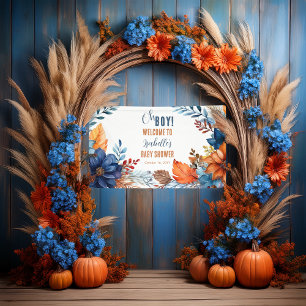 Blue Terracotta Oh Boy Fall Floral Baby Shower Banner