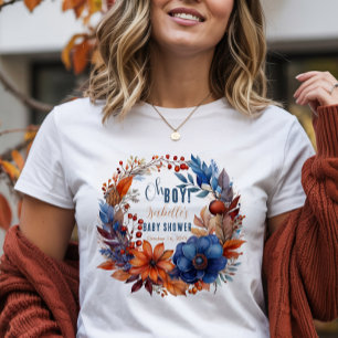 Blue Terracotta Oh Boy Fall Floral Baby Shower Tri-Blend Shirt