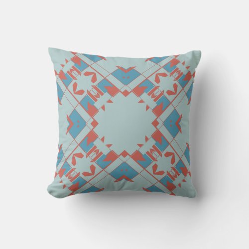 Blue Terracotta on Aqua Crisscross Abstract Motif Throw Pillow