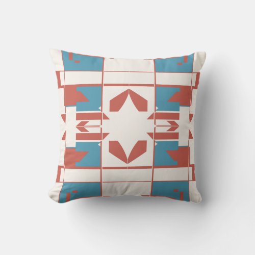 Blue Terracotta on Off_White Checkerboard Motif Throw Pillow