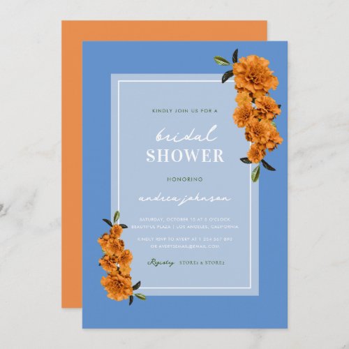 Blue Terracotta Orange Floral Summer Bridal Shower Invitation