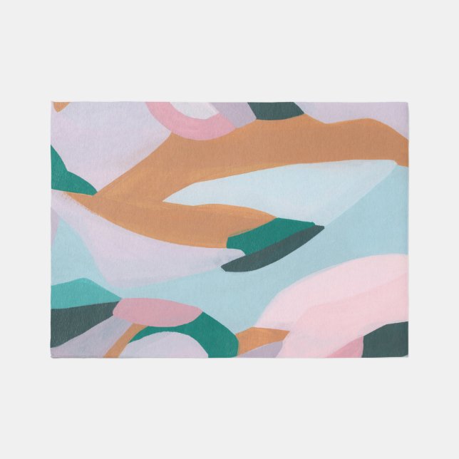 Blue, Terracotta & Pink Abstract Art Area Rug (Front)