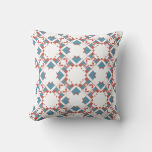 Blue Terracotta Red on White Diamond Mosaic Throw Pillow